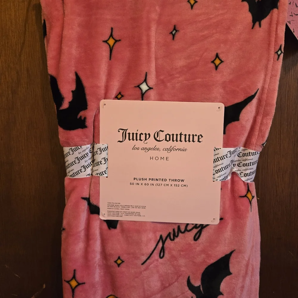 Juicy Couture Pink and Black Plush Throw